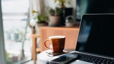 Laptop, phone and coffee