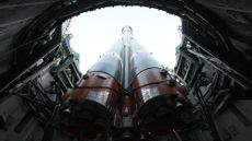 The Soyuz MS-28 spacecraft seen on the launch pad at the Baikonur Cosmodrome, in Baikonur, Kazakhstan