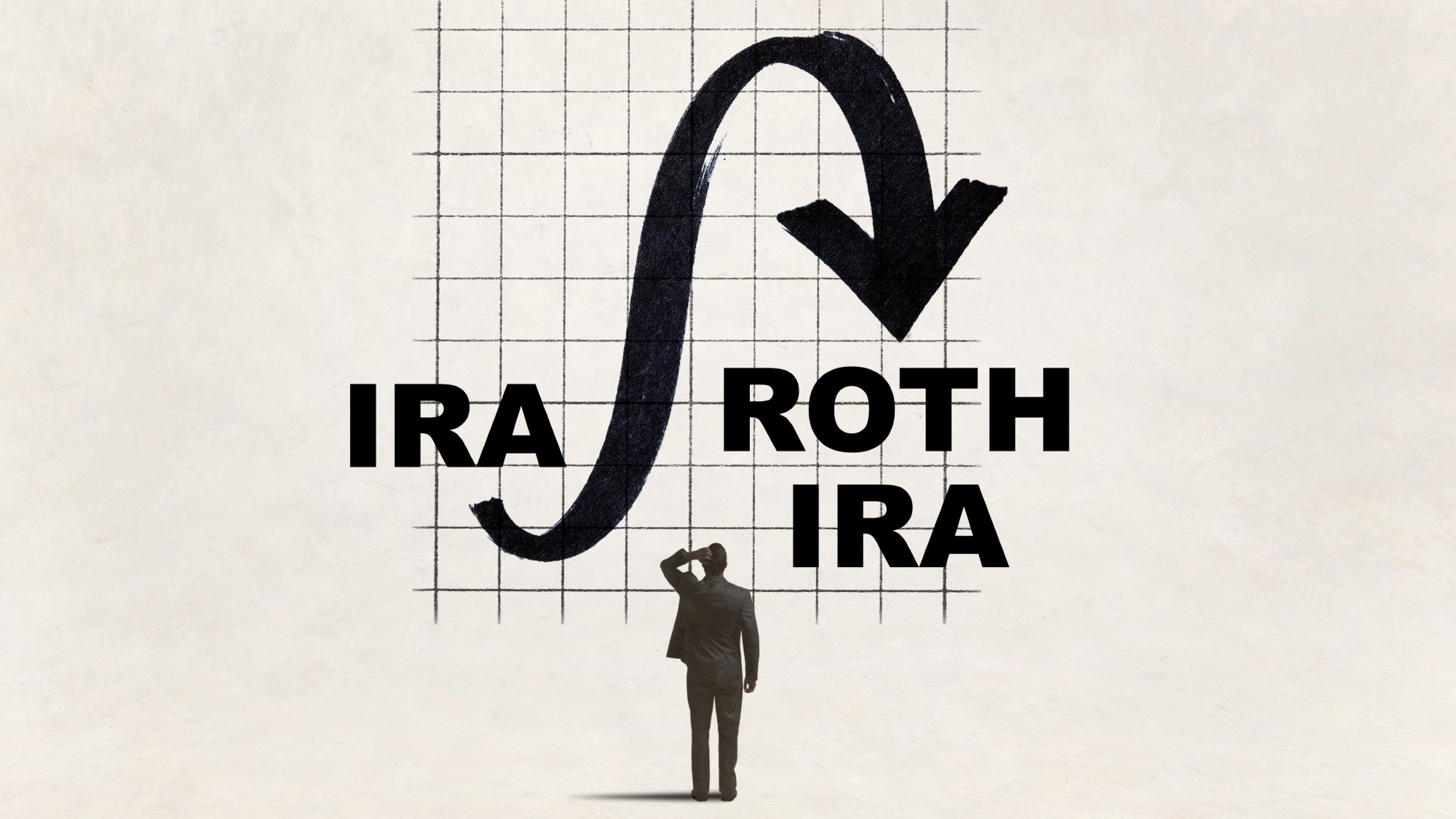 Illustration of a man considering a move from an IRA to a Roth IRA
